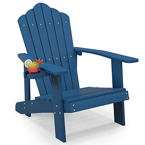 Image of Tangkula Oversized Adirondack Chair, Patio Lounge Chairs w /Adjustable Cup Holder, Hips Armchairs Slatted Chair, Outdoor Weather Resistant Fire Pit Chair for Deck Backyard Garden Porch (1, Navy)