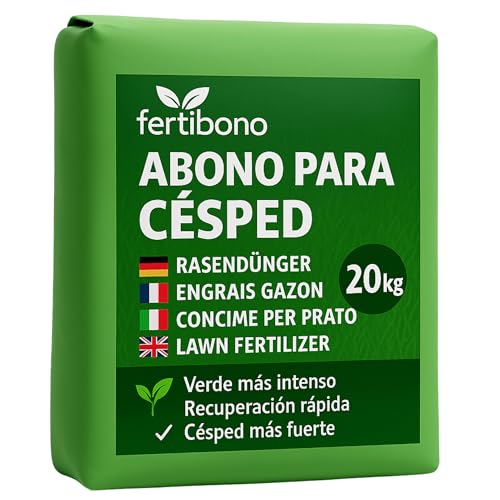 FERTIBONO Abono Cesped, 20 kg – NPK con Magnesio, Hierro, Manganeso y Azufre – Revitaliza Césped Amarillo – Ideal Jardines Domésticos - Hasta 800 m2