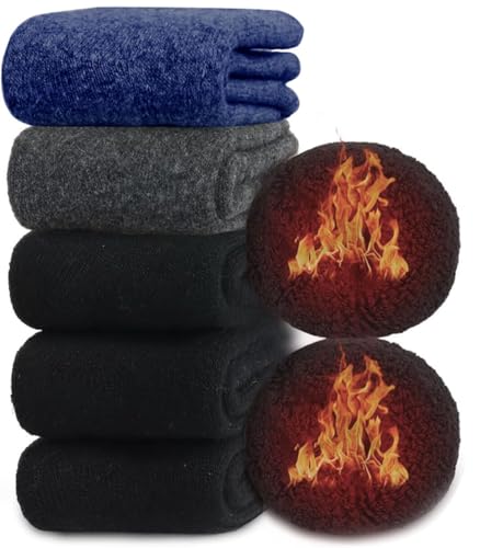 [QPANDA] 靴下 メンズ 【極厚手・超極暖・360°蓄熱】5足セット ウールソックス 防寒 室内 保温 24-27cm 冬 冷え性