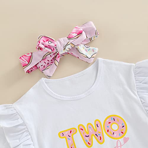 Toddler Baby Girls Birthday Outfits Letter Tassel Shirt Donut Cake Floral Flared Long Pants Headband 3Pcs Summer Set (Donut-Two Sweet 2, 18-24 Months) #TOP3
