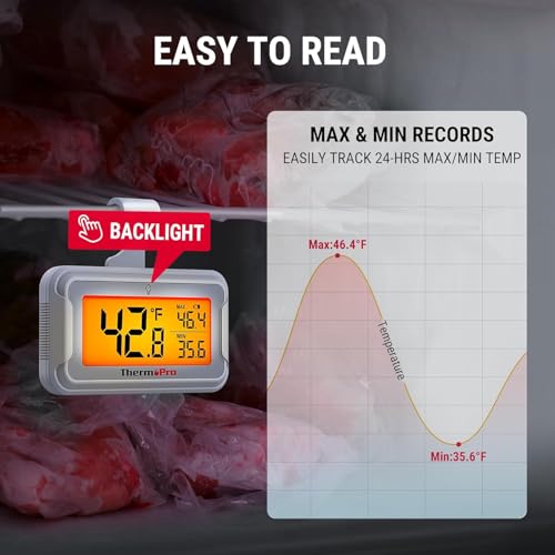 Image of LABART THERMOPRO TP110 Refrigerator Thermometer with Large Backlit LCD Display, Waterproof, 1 Pack with Max /Min Recording for Home, Office, School, Outdoor, Camping, Hiking, Hunting, Fishing