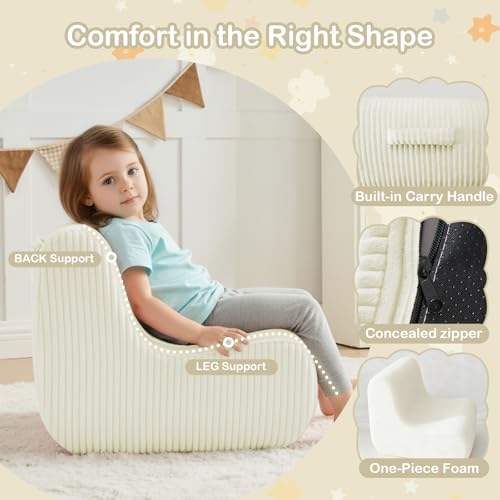 Image of DAICO Kids Bean Bag Chair, Ultra-Soft Toddler Bean Bag Sofa with Handle, Small Toddler Chairs Comfy Reading Lounger Foam Couch for Playroom or Bedroom - Birthday Gift for Boys and Girls Beige Washable