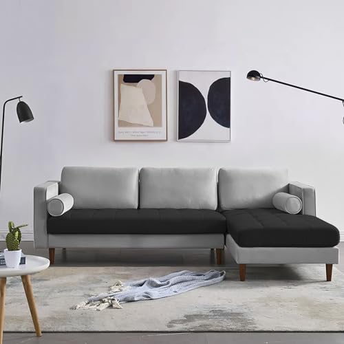 Image of Lezra RHS 4 Seater L Shape Sofa Set for Living Room (Black Grey Fabric) Premium Fabric Sofa