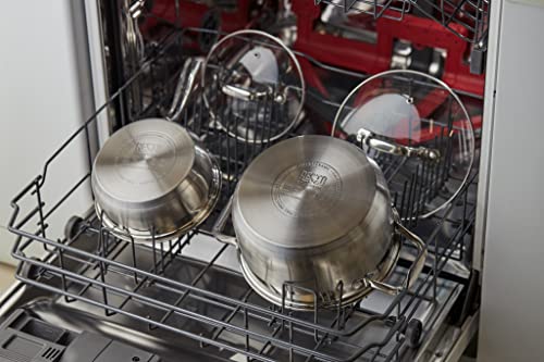 Foto von RESTO Kochtopf 1l, Bratentopf 16 cm– Saucepan Stielkasserolle aus Edelstahl mit hitzebeständigem Glasdeckel und Griff für alle Herdarten geeignet, auch Induktion