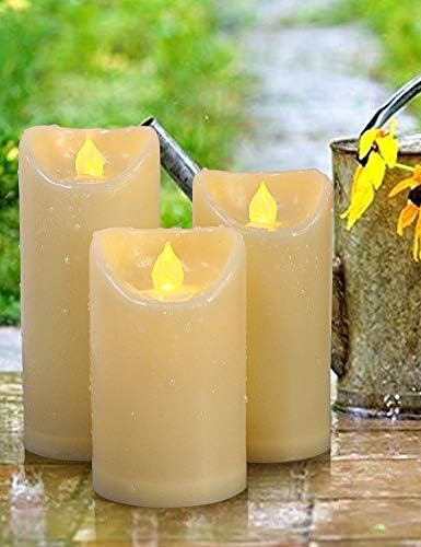HOME MOST Set of 3 Outdoor LED Pillar Candles Battery Operated 3x5 3x6 3x7 - Outdoor Candles with Timer Waterproof Candles - Flameless Candles Flickering Unscented Candles - Pillar Candles Home Decor