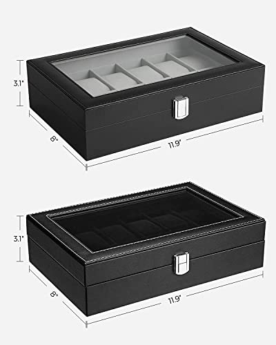Songmics Watch Box Bundle, 12-Slot Watch Case With Glass Lid, Watch Holder With Removable Watch Pillow, Velvet Lining, Metal Clasp, Watch Display, Black Ujwb12Bk And Ujwb012B01 #TOP7