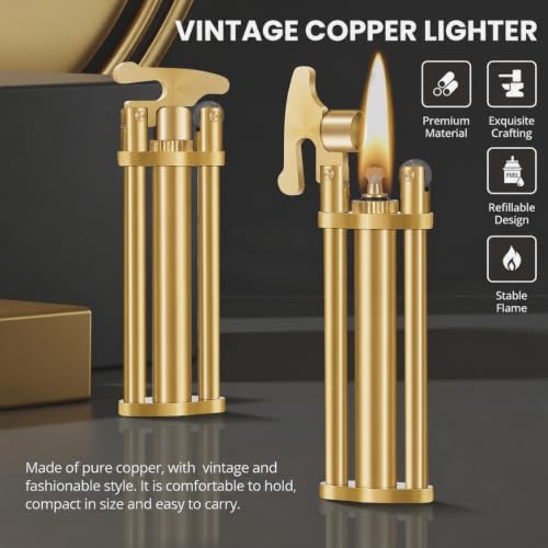 Image of Smoke King Triple Column Gold Stick Lighter | Vintage Mechanical Chrome Lighter | Refillable | Premium Long Body Design | Gift for Men & Collectors.