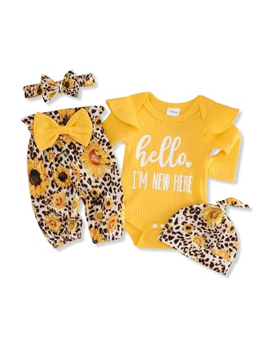 Image of FoWear Baby Girl Clothes Ruffle Long Sleeve Baby Girl Romper and Vintage Floral Pants Winter Baby Girl Outfits