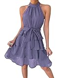 orandesigne vestito donna elegante cerimonia estivo abito al ginocchio halterneck vestitino cocktail midi abiti rockabilly swing vintage ballo festa da sera dress viola m