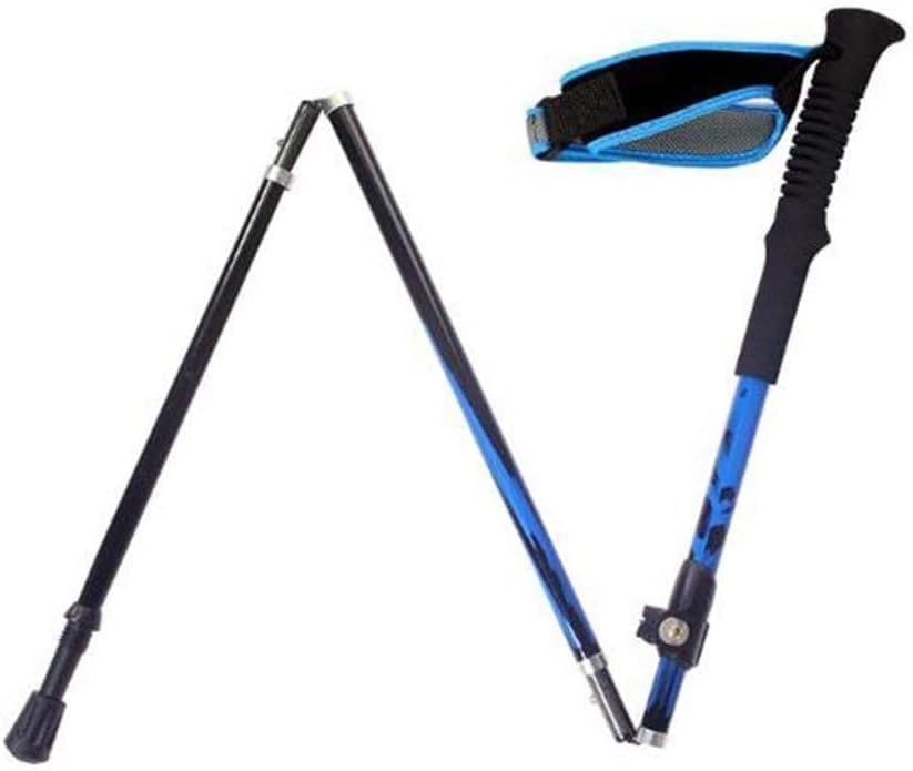 Crutches Outdoor Trekking Pole Hiking Off-Road Supplies Ultralight Mountaineering Poles External Locks Straight Shank Walking Sticks Folding Crutches Parent's g (Blue Black)
