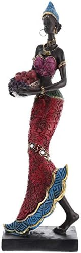 African Woman Figurine Tribal Lady Statue Exotic Girl Sculpture Collectible Art Piece Resin Ethnic Table Decoration Gifts for Home Office