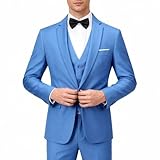 YFFUSHI Men's 3 Piece Suit Sets Slim Fit One Button Blazer with Vest & Pants, Professional Business Wedding Suits Sky Blue