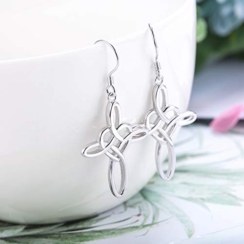 Sllaiss Sterling Silver Celtic Knot Cross Dangle Earrings White Gold Plated Good Luck Vintage Cross Drop Earrings Irish Jewelry (Silver) #TOP4
