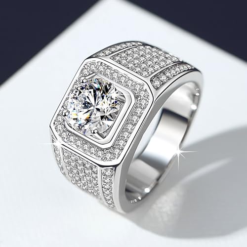 Personalized 14K White Gold Wedding Bands for Men, 2Ct Round-Cut Diamond Ring, Custom Engraved VVS1 Clarity, D Color - The Perfect Token of Love and Commitment3