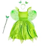 EARJIA Tinkerbell Bell Costume for Girls Green Fairy Dress up for Kids Halloween Birthday Party Outfit