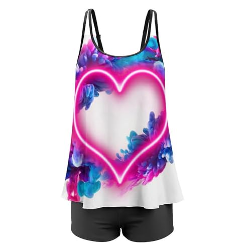 Bikini avec Short de Garçon Ensemble Tankini Femme Robe de Plage Coeur de Néon