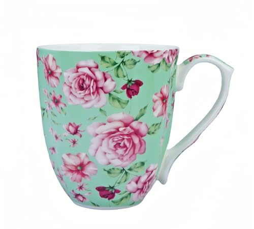 14oz Bone China Floral Coffee Mugs,Large Floral Tea Cup for Holiday Present