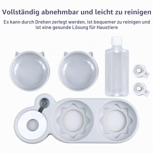Foto von Katzennapf,Futternapf Katze,Fressnapf Katze 3 in 1 Katzen Napfset,rutschfeste Katzennapf Erhöht mit Automatischem Wasserspender für Kleine und Mittelgroße Hunde und Katzen (grau)