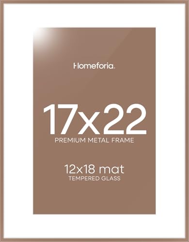 Image of Homeforia 17x22 Picture Frame Mocha, High End Metal 17x22 Poster Frames with Mat 12x18 Photo, 17 x 22 Mocha Frame Matted to 12 by 18 Print, 22by17 Thin Hanging Frames, Tempered Glass, Wall Kit, Set of 2