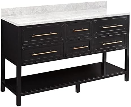 Signature Hardware 469120 Robertson 60" Free Standing Double Vanity Cabinet Set with Mahogany Cabinet, Vanity Top and Rectangular Undermount Sinks - No Faucet Holes - Black/Carrara