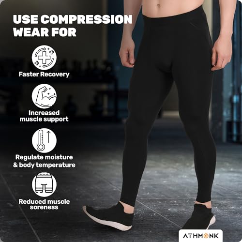 Image of Compression Nylon Lycra Lower Leggings Tights Yoga Pants for Men Boys - Workout Gym Exercise Running Cycling Training - Full Leg Sleeves - Cold Weather Sports Inner - Skinny Fit
