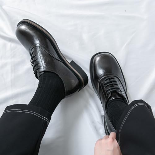 Mens Retro Leather Lace-Up Square Toes Dress Oxfords Shoes Low Top Chunky Heels Non-Slip Casual Dreby Shoes for Business Casual Dress Prom Party4
