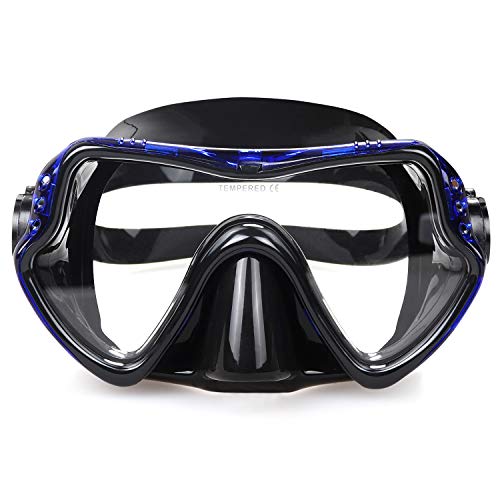 Snorkel Diving Mask, Professional Snorkeling Mask Gear, Ultra Clear Lens With Wide View Tempered Glass Goggles,Anti Leakage Scuba Mask, Silicone Swimming Goggles Mask For Adults, 3 Color (A-Blue) #TOP1