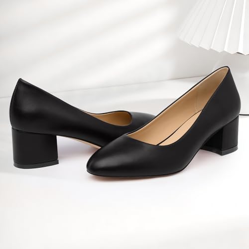 Image of SKYSTERRY Women's Low Heel Dress Pumps Shoes 2 Inch | Low Chunky Block Heel Pumps, Closed Round Toe Heels, Patent Leather Office Work Wedding Pumps Shoes