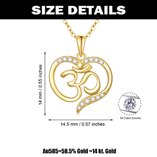 Wsx Solid 14K Gold Om/Ohm Heart Pendant Necklace For Women Aum Hindu Meditation Charm Yoga Jewelry Gifts For Her #TOP5