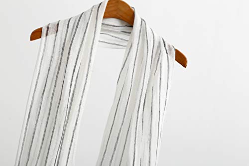 Jeelow 100% Linen Lightweight Striped Light Scarf Shawl Wrap For Men & Women (White Linen Black Stripes) #TOP4