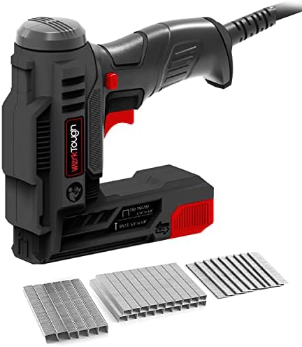Werktough AC Electric Brad Nailer Staple Gun 2 in 1 Good for Home Decoration Leather and Carpentry 2000pcs Free Nails and Staples (T50 Staples:8mm,10mm,14mm Each 500pcs, 18GA Brad Nails:14mmx500pcs)