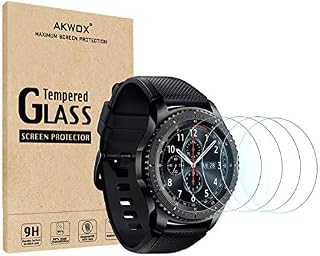 (4-Pack) Gear S3 Tempered Glass Screen Protector, Akwox [0.3mm 2.5D High Definition 9H] Premium Clear Screen Protective Film for Samsung Gear S3 Frontier / Classic Smart Watch 1.3 Inch