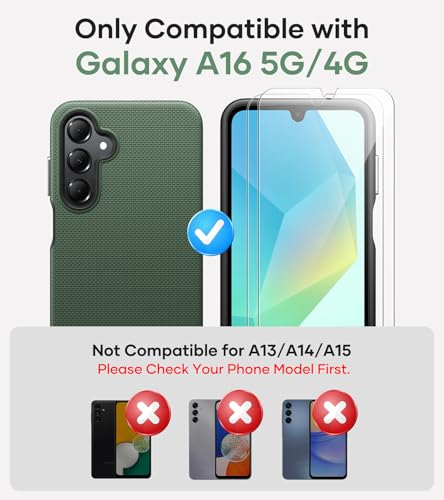 Image of Vihibii for Samsung Galaxy A16 Case with [2X Screen Protector], Non-Slip Texture, Shockproof Silicone Case & Rugged Outer Cover [Double Layer Protection] Phone Case for Samsung A16 5G 2024, Green