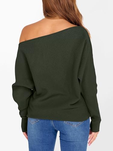 Image of ANRABESS Womens Off Shoulder Sweaters 2026 Fall Long Batwing Sleeve Loose Fit Knit Tops Casual Pullovers Jumpers