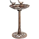 VIVOHOME 28 Inch Height Polyresin Lightweight Outdoor Double Birds Garden Bird Bath Copper