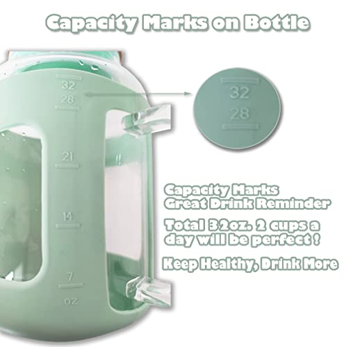 32Oz Thick Glass Water Bottle Cups With Bamboo Lid. Large Glass Tumber Water Jugs With Handle And Silicone Straw,960Ml Drinking Jars Bpa-Free Water Container. Stay Away From Platic Smell (A) #TOP6