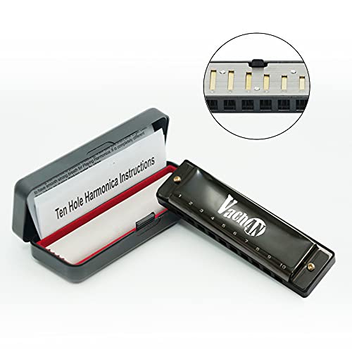 Vachan Blues Harmonica，Mouth Organ 10 Holes 20 Tones Harmonica Key Of C With Case,Diatonic Harmonica For Kids, Adults, Beginners, Professional And Students, Black #TOP4