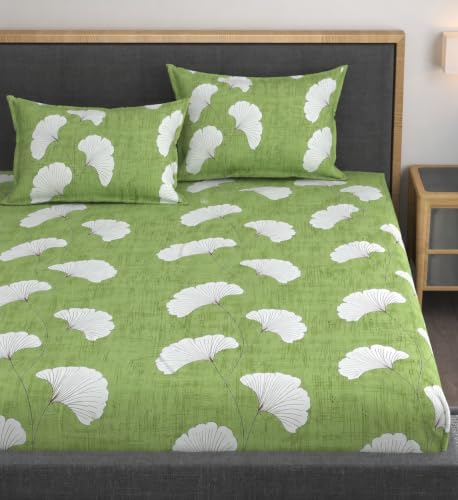 Image of Premium Heavy Cotton Elastic Fitted Bedsheets with 2 King Size Pillow Covers | Diwan Bed with All Around Elastic 350 TC | 48 x 78 x 8 Inch Diwan Size Fitted | :- Green Jhaad