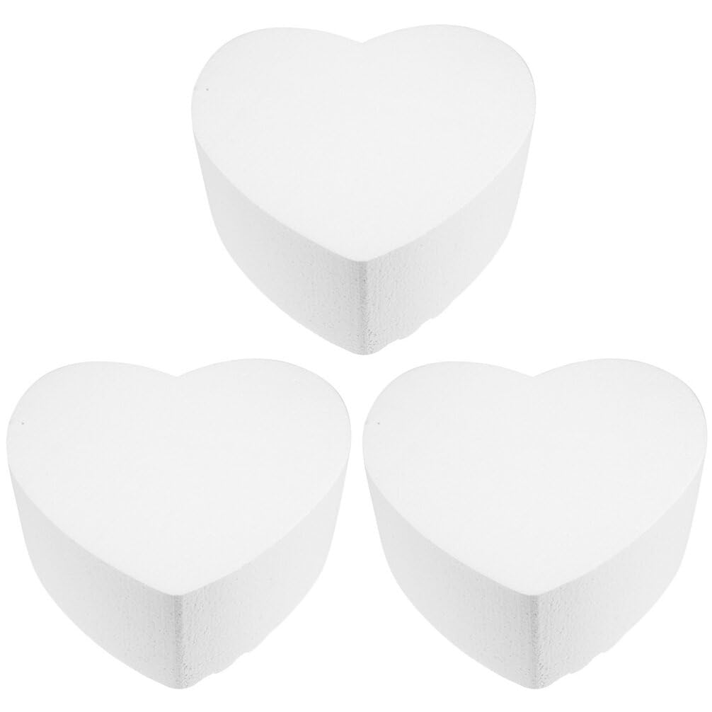 3 Pcs Heart Shaped Foam Cake Dummies Set, 6x6 inch, Fake Cake Model Cake Polystyrene Foam for Decorating Arts and Crafts Wedding Cakes Display