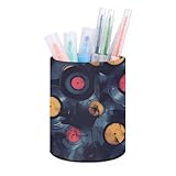 SMAZDFXX Stifthalter für den Schreibtisch, Musik, Schallplatten, rund, Bleistifthalter aus Leder, Make-up-Organizer, multifunktionales Schreibtischzubehör für das Büro und zu Hause