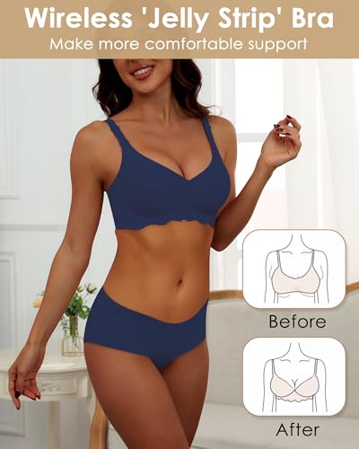 Image of HORISUN Wireless T Shirt Bra Seamless Push Up Bralette Full Coverage V Neck Comfortable Bras for Women