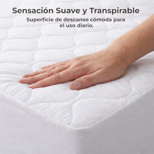 Miniatura 2 de Livinease Protector De Colchón Acolchado Ajustable Doble, Protector De Colchón Blanco, 140 X 200 30 Cm