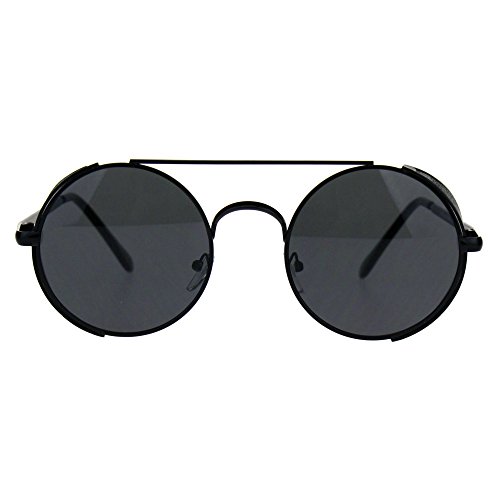 Steampunk Side Cover Sunglasses Round Metal Flat Top Bridge UV 4002