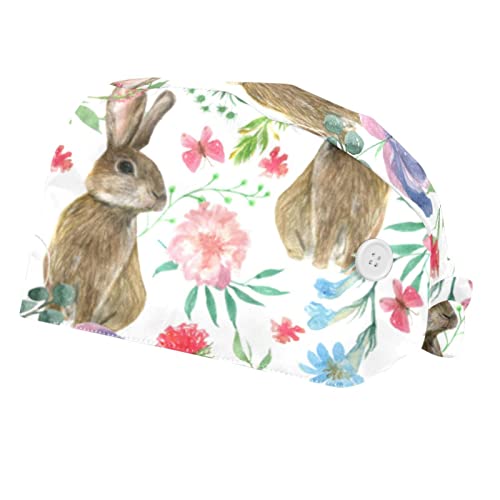 Chapeaux de travail imprimé lapin et fleurs idéal pour le quotidien des soignants et cuisiniers