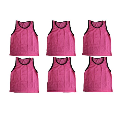 BlueDot Trading Youth Nylon Mesh Scrimmage Training Pinnie Vest for team practice jersey for all types of sports Soccer, Football, Basketball, Pink, 6 Pack