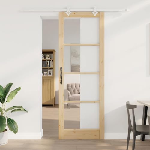 Iiaky Puerta Corredera con Herrajes Puerta Corredera de Interior Puertas Interior Cristal para Baño Salón Sala de Estar Cocina-Natural y blanco-83 x 232 cm/200 cm
