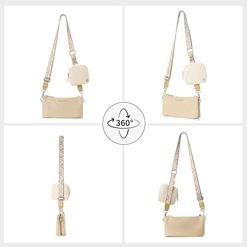 ACUARIO Crossbody Bags for Women - Nylon Purse Trendy Mul-pockets Waterproof Shoulder Bag with Wide Strap (Tan) — view 5
