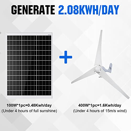 ECO-WORTHY 520W Solar Wind Power Kit: 400W Wind Turbine Generator+ 120W Monocrystalline Solar Panel for Off Grid 12 Volt Home Battery Charging Emergency Use¡­