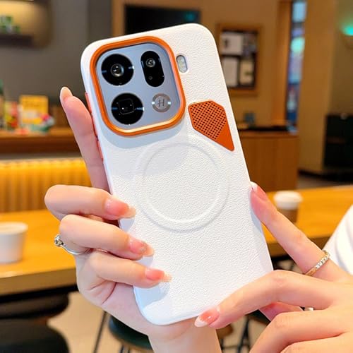 Image of for Oppo Find X9 Pro 5G Magnetic Case Leather Coated PC + TPU Phone Cover with Heat Dissipation Sheet - White