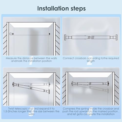 Shower Curtain Pole, No Drilling No Rust Telescopic Shower Rail, Shower Curtain Pole Extendable From 80 to 205cm for Bathroom Kitchen Door Room Divider Net Voile Curtain (Black) - Image 6